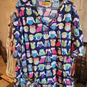 Kids Navy Blue Owl-Print Pajama Top - WonderWink